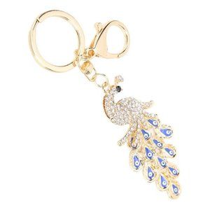 Blue and Gold Rhinestone Peacock Key Chain Bag Charm